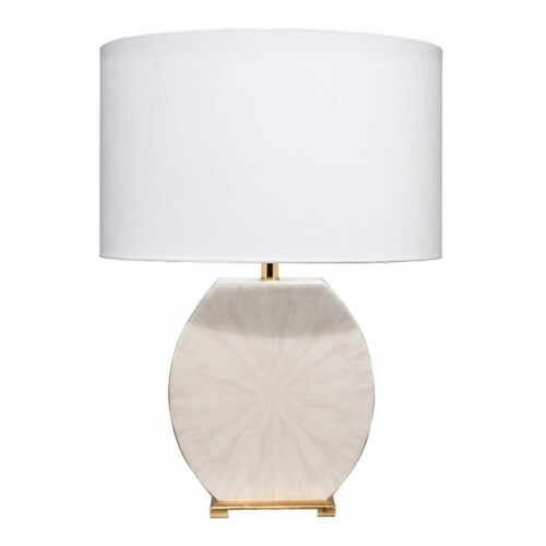 Jamie Young Co Radiant Modern Wood/Linen Table Lamp in Cream Horn/White Perspective: front