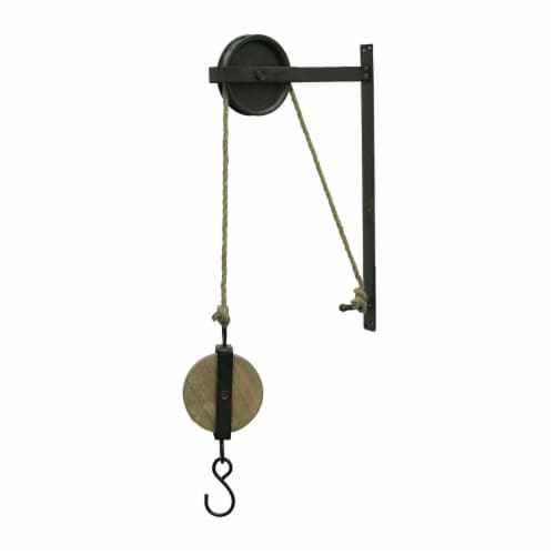 Rustic Vintage Style Metal and Wood Pulley and Hook Plant Hanger, Medium -  City Market