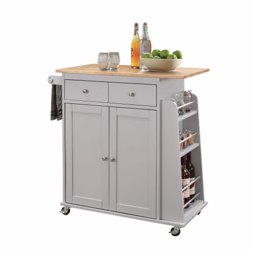 35" X 18" X 34" Natural And Gray Rubber Wood Kitchen Cart Perspective: front