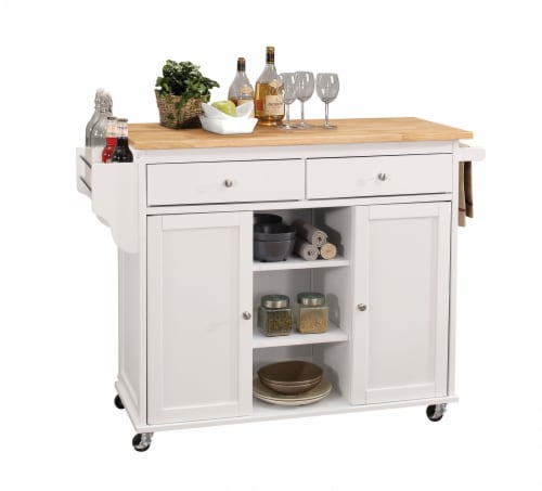 47" X 18" X 34" Natural And White Kitchen Island Perspective: front