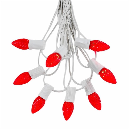 25 Foot C7 LED Red Christmas Light Set, Hanging String Lights, White