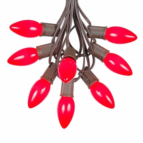 25 Foot C9 Ceramic Red Christmas Light Set, Hanging String Lights