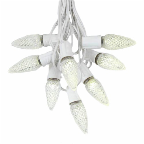 25 Foot C9 LED Warm White Christmas Light Set, Hanging String Lights, White Wire Perspective: front