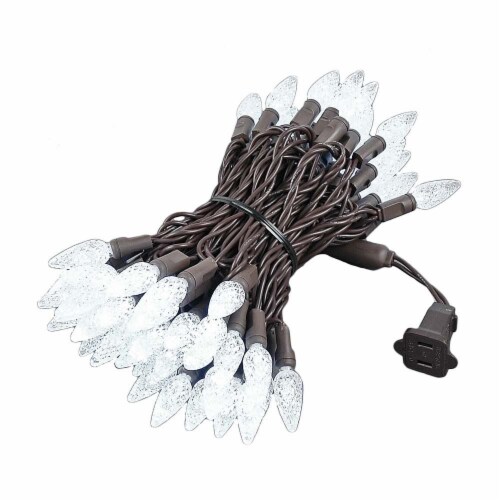 70 Light C6 LED Christmas Mini Light Set, Pure White, Brown Wire, 24