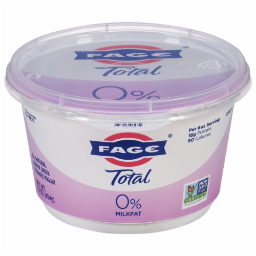 Fage Total Plain 0% Milkfat Nonfat Greek Yogurt Tub Perspective: front