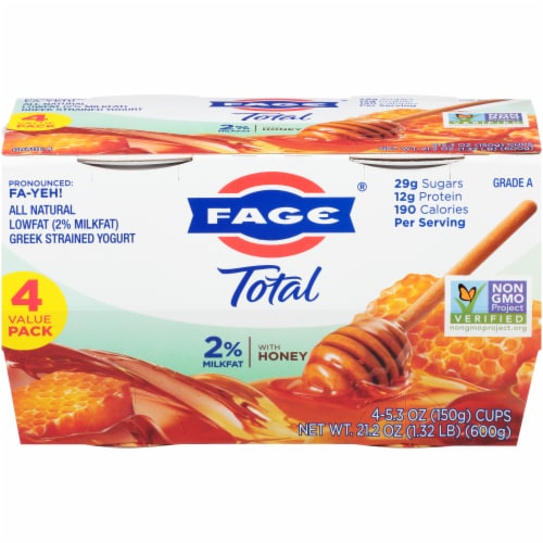 Fage Total 2% Lowfat Greek Yogurt with Honey Perspective: front