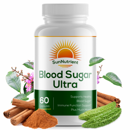 Blood Sugar Ultra Capsules, Organic Supplement with Cinnamon Bark Powder - 60 Capsules Perspective: front