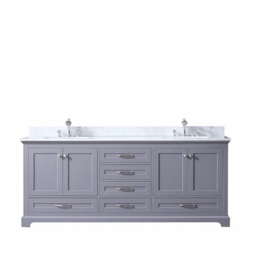 Dukes 80 in. Navy Blue Double Vanity White Carrara Marble Top White Square Sinks and No Mirror