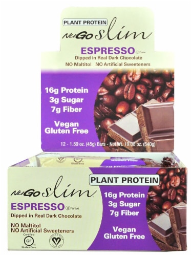 NuGo Slim Gluten Free Espresso Protein Bars 12 Count Perspective: front