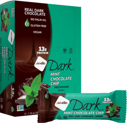 NuGo® Dark® Mint Chocolate Chip Gluten Free Vegan Protein Bars Perspective: front