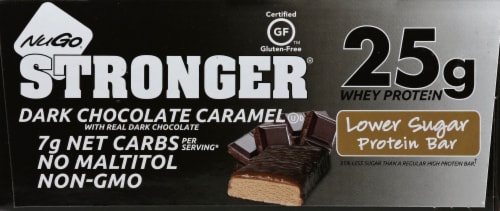 NuGo Stronger Dark Chocolate with Caramel Protein Bars Perspective: front