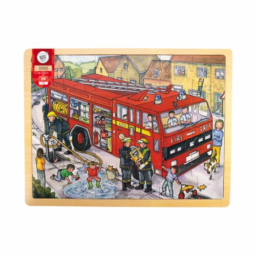 Bigjigs Toys Wooden Fire Engine Tray Puzzle Perspective: front