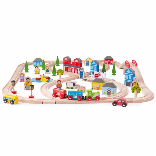 Bigjigs Toys Rail Town Country Train Set 101 Count Fry s Food