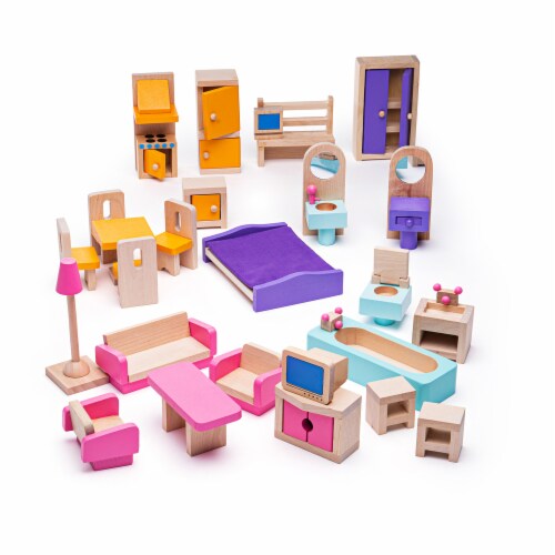 Bigjigs Toys, Heritage Furniture Set for Dollhouse Perspective: front