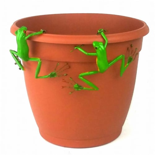Land & Sea LS1218WF Red Eyed Tree Frog Thin Pot Sitter Hanger, Green - Set of 2 Perspective: front