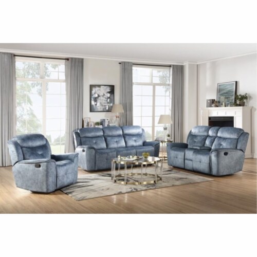 Ergode Loveseat w/Console (Motion) Silver Blue Fabric, 1 - Fred Meyer