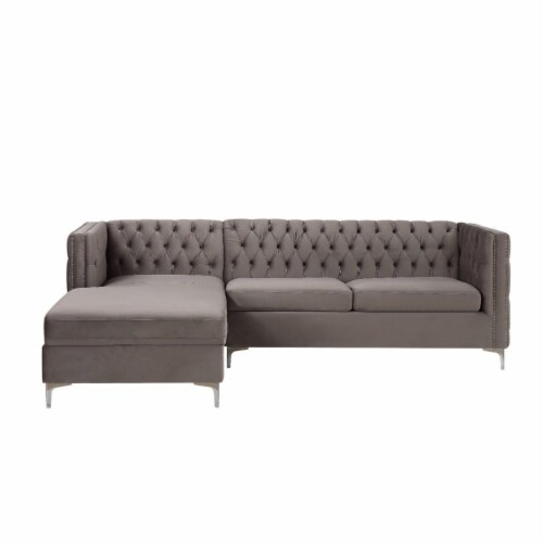 Ergode Sectional Sofa Gray Velvet Perspective: front