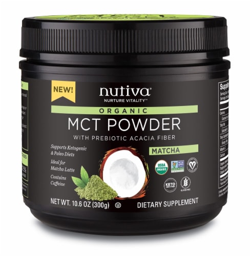 Nutiva Organic Matcha MCT Powder with Prebiotic ACACIA Fiber Dietary Supplement Perspective: front
