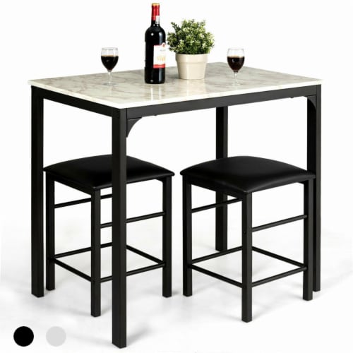 3 Piece Counter Height Dining Set Faux Marble Table 2 Chairs Kitchen Bar White 1 unit Food 4 Less