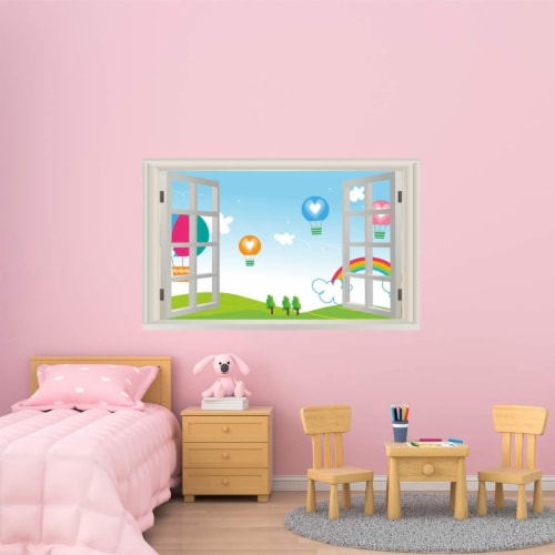 VWAQ Kids Hot Air Balloon Window Peel and Stick Wall Decals - NWT25 Perspective: front
