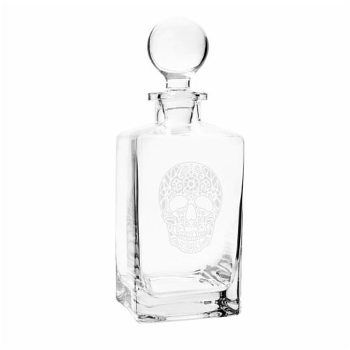 Cathys Concepts Sugar Skull 32 oz. Square Whiskey Decanter Perspective: front