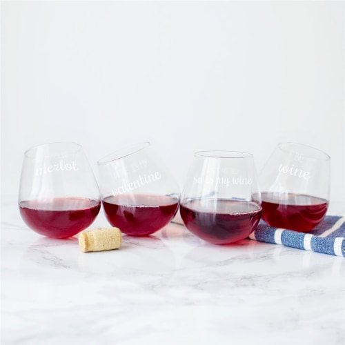 Cathys Concepts 12 oz Valentine Tipsy Wine Glasses - Set of 4 Perspective: front