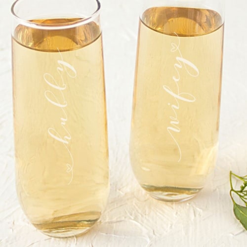 Cathys Concepts 2 Hubby & Wifey Stemless Champagne Flutes Perspective: front