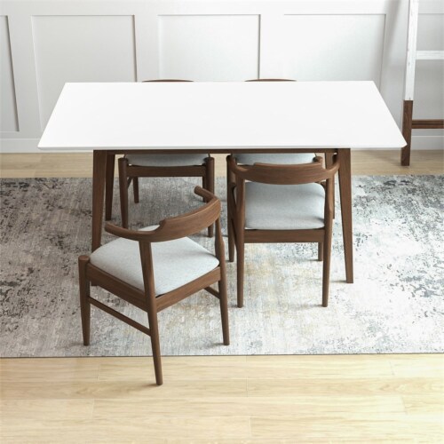 HomyCasa 5-Piece Mid-Century Dining Set, 63" Rectangular Table & 4 Swivel Upholstered Chairs (Fabric/Suede), Sturdy Metal Frame, Perfect