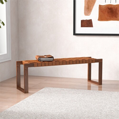 Mid century leather bench online