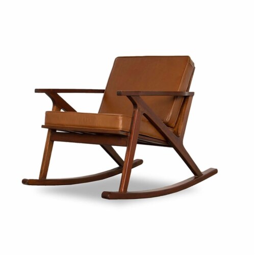 Sed Mid Century Modern Tight Back Genuine Leather Rocking Chair in