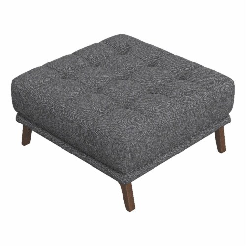 Allen Mid-Century Modern Ottoman Fabric in Dark Gray Perspective: front