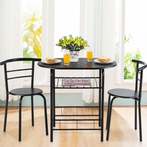 Gymax 3 Piece Dining Set Home Kitchen Furniture Table and 2 Chairs Black Perspective: front