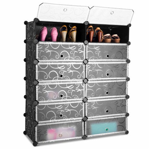 12-Cube 48 Pairs Portable Shoe Shelves with Hook - Costway