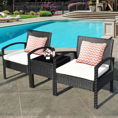 Costway 3PCS Patio Rattan Furniture Set Table & Chairs Set with Thick