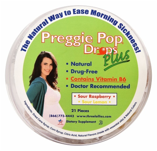 Three Lollies  Preggie Pop® Drops Plus   Sour Raspberry Sour Lemon Perspective: front