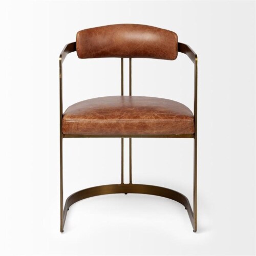 Brown Leather Seat With Gold Iron Frame Dining Chair Brown Leather Seat With Gold Iron Frame Dining Chair