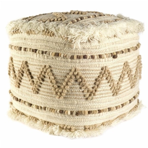 Beige And Brown Wool Square Pouf With Cotton And Felt Popcorn Stitch Beige And Brown Wool Square Pouf With Cotton And Felt Popcorn Stitch