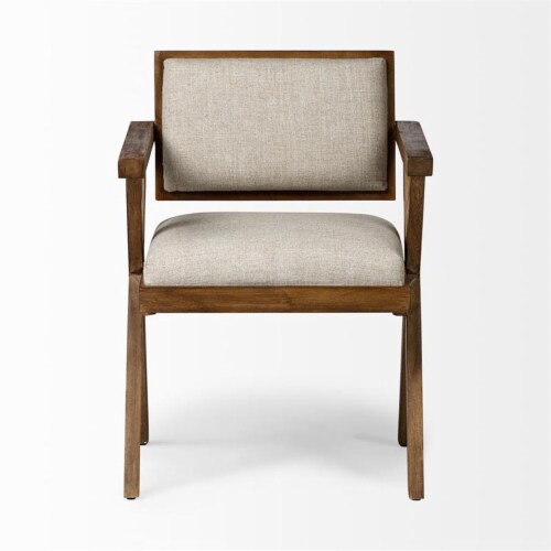 Cream Fabric Wrap With Medium Brown Wooden Frame Dining Chair Cream Fabric Wrap With Medium Brown Wooden Frame Dining Chair
