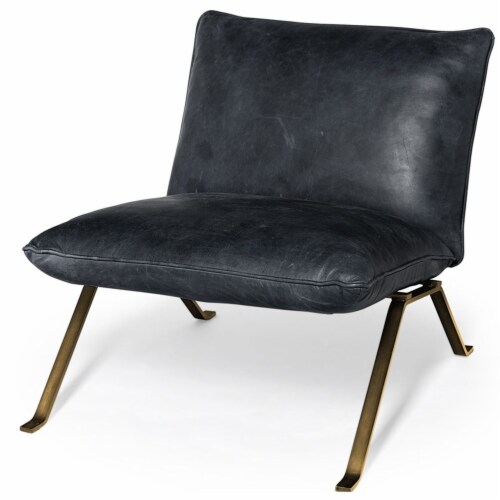 Black Leather Cushion Seat Accent Chair With Solid Iron Base