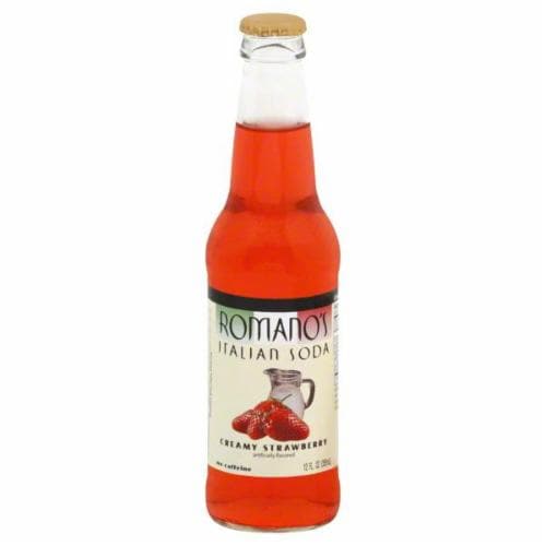 Romano's Creamy Strawberry Italian Soda Perspective: front