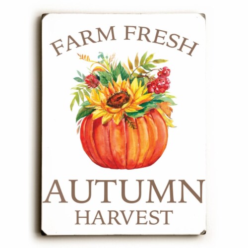 One Bella Casa 86472SW912 9 x 12 in. Farm Fresh Autumn - Pumpkin Solid Wood Wall Decor Perspective: front
