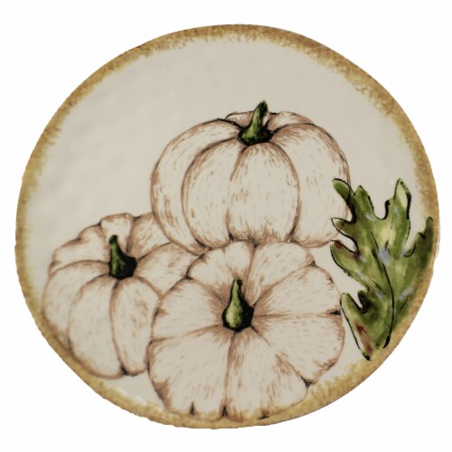 Tabletop Fall Harvest Round Platter Ceramic Autumn Pumpkins Er66928 Perspective: front
