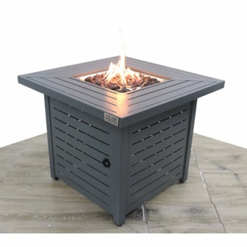 Living Source International 25'' H x 30'' W Steel Outdoor Fire Pit Table with Lid Perspective: front