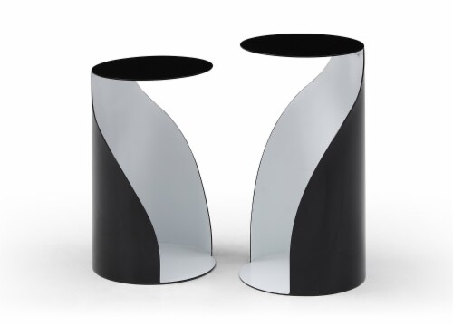 Willie Large Side Table, Black Powder-Coated Metal Outside, White Metal Inside Perspective: front