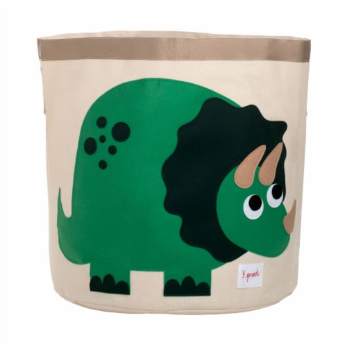 3 Sprouts Canvas Storage Bin - Laundry and Toy Basket for Baby and Kids - Dinosaur Perspective: front