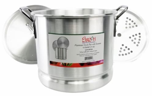 Sazon Aluminum Stock Pot with Steamer Perspective: front