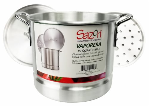 Sazon Aluminum Stock Pot & Steamer - Silver, 20 qt - Food 4 Less