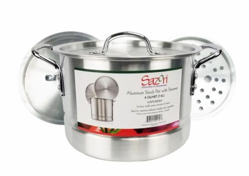 Sazon Aluminum Stock Pot with Steamer Perspective: front