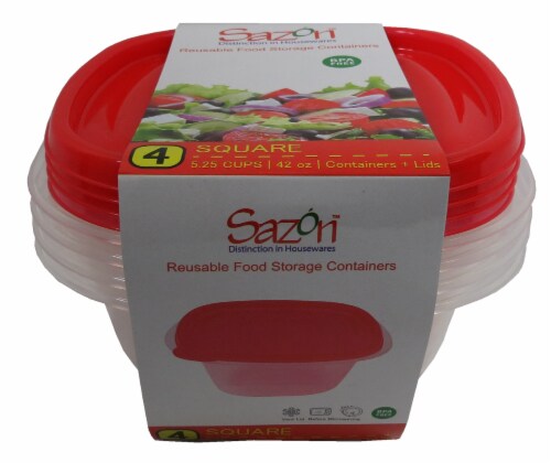Sazon Deep Square Reusable Food Storage Containers - 4 Pack Perspective: front