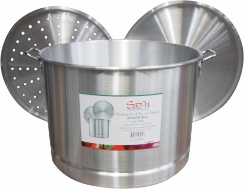 Sazon Aluminum Stock Pot with Steamer Perspective: front